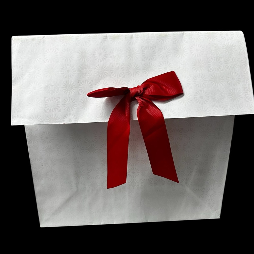 Elegant White UGG Logo SUN Gift Bag with Red Ribbon